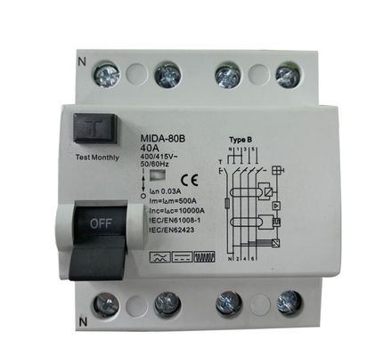 4-biegunowy wyłącznik RCD 415V 63A Wyłącznik 3-fazowy